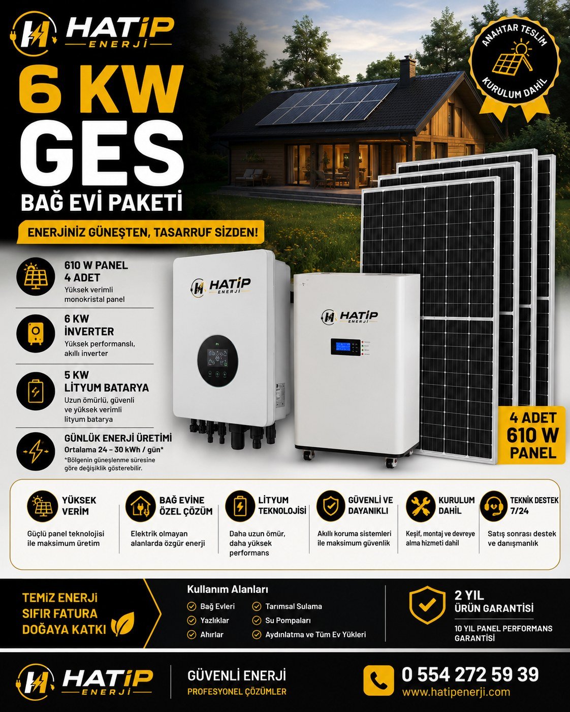 6 kW GES Bağ Evi Paketi | Anahtar Teslim Güneş Enerji Sistemi